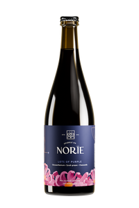 Bottle of Norïe Lots of Purple non-alcoholic sparkling drink with purple flower illustration on the label