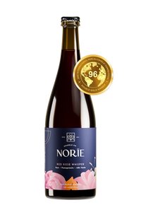Bottle of Norïe Red Rose Whisper non-alcoholic sparkling drink with 96-point award medal